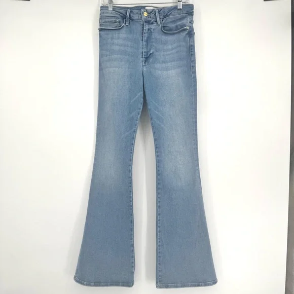 FRAME Le One Flare Faded Mid-Rise Flare Jeans in Blue Size 6 US - Picture 4 of 7
